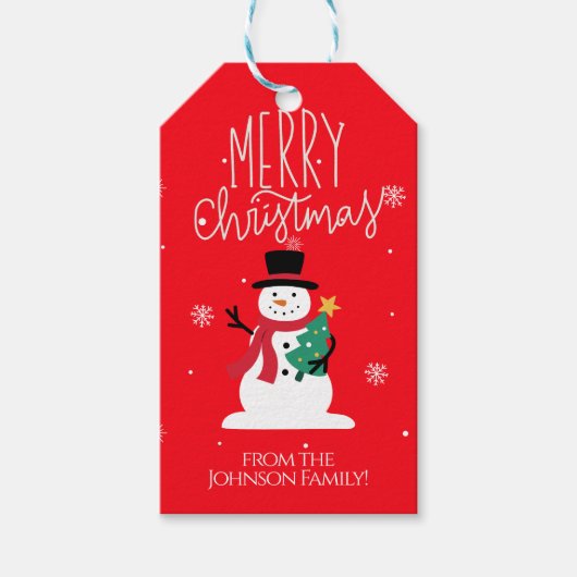 かわいい雪だるまメリークリスマスギフトラベル ギフトタグ (正面)