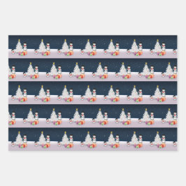 かわいい雪だるまメリークリスマスツリー雪 ラッピングペーパーシート