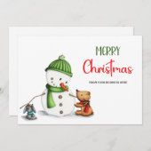 かわいい雪だるまメリークリスマスビジネスロゴ シーズンカード (正面/裏面)