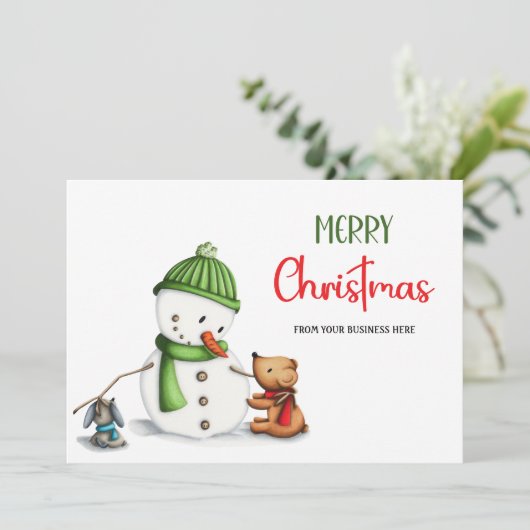 かわいい雪だるまメリークリスマスビジネスロゴ シーズンカード (スタンド正面)