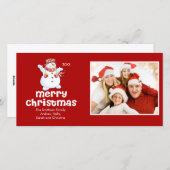 かわいい雪だるまメリークリスマスファミリーフォトカード シーズンカード (正面/裏面)
