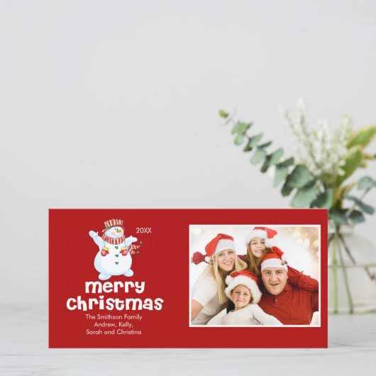 かわいい雪だるまメリークリスマスファミリーフォトカード シーズンカード (スタンド正面)