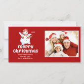 かわいい雪だるまメリークリスマスファミリーフォトカード シーズンカード (正面)