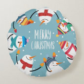 かわいい雪だるまメリークリスマスフェスティバルホリデー ラウンドクッション (裏面)