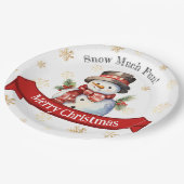 かわいい雪だるまレッド&金ゴールドクリスマスパーティー ペーパープレート (アングル)