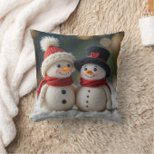 かわいい雪だるま一緒に クッション (ブランケット)