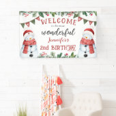 かわいい雪だるま冬のクリスマス2nd誕生日パーティー 横断幕 (インサイチュ)