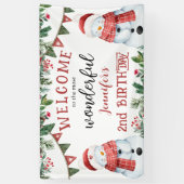 かわいい雪だるま冬のクリスマス2nd誕生日パーティー 横断幕 (縦)