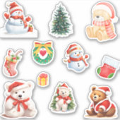 かわいい雪だるま冬のホワイトベアーサンタクリスマス シール (正面)