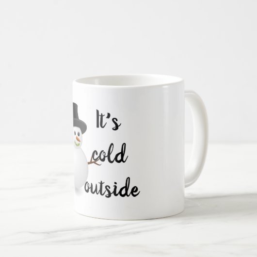 かわいい雪だるま冬の外は寒い コーヒーマグカップ (正面右)