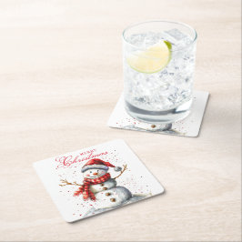 かわいい雪だるま冬の水の色メリークリスマス スクエアペーパーコースター