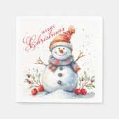 かわいい雪だるま冬の水の色メリークリスマス スタンダードカクテルナプキン (正面)