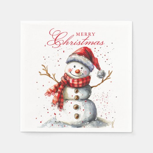 かわいい雪だるま冬の水の色メリークリスマス スタンダードカクテルナプキン (正面)
