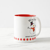 かわいい雪だるま冬は雪を幸せにする!ツートーン ツートーンマグカップ (正面右)