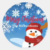 かわいい雪だるま冬ワンダーランドメリークリスマス ラウンドシール (正面)