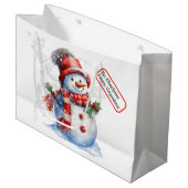 かわいい雪だるま名前をカスタムするラベルクリスマススススススノー ラージペーパーバッグ (正面アングル)
