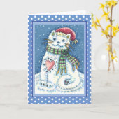 かわいい雪だるま子猫、雪片ネコとネズミ カード (黄色い花)