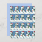 かわいい雪だるま子猫、雪片ネコとネズミ シーズンカード (正面/裏面)