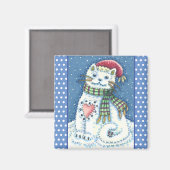 かわいい雪だるま子猫、雪片ネコとネズミ マグネット (正面/裏面)