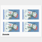 かわいい雪だるま子猫、雪片ネコとネズミ 長方形シール (シート)