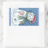 かわいい雪だるま子猫、雪片ネコとネズミ 長方形シール (バッグ)