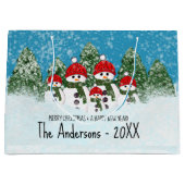 かわいい雪だるま家族の5つのクリスマス ラージペーパーバッグ (正面)