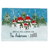 かわいい雪だるま家族の5つのクリスマス ラージペーパーバッグ (裏面)