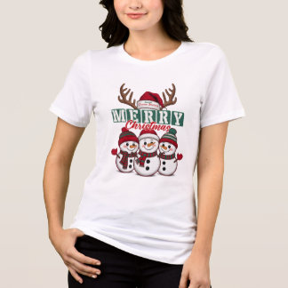 かわいい雪だるま家族 メリークリスマス 冬 トライブレンドTシャツ