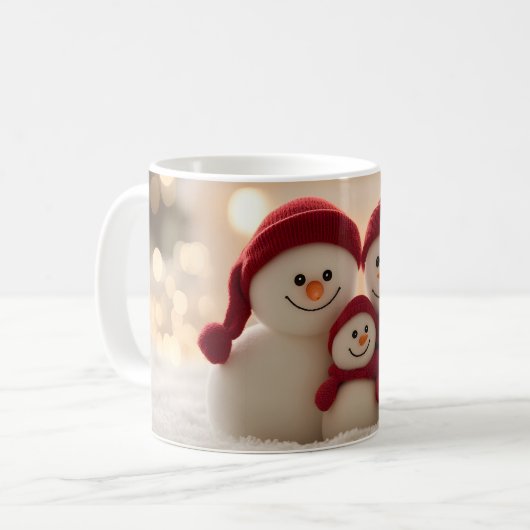かわいい雪だるま家族 冬 クリスマス コーヒーマグカップ (正面左)