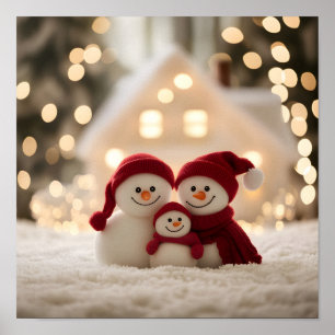 かわいい雪だるま家族 冬 クリスマス ポスター