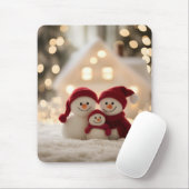 かわいい雪だるま家族 冬 クリスマス マウスパッド (マウス)
