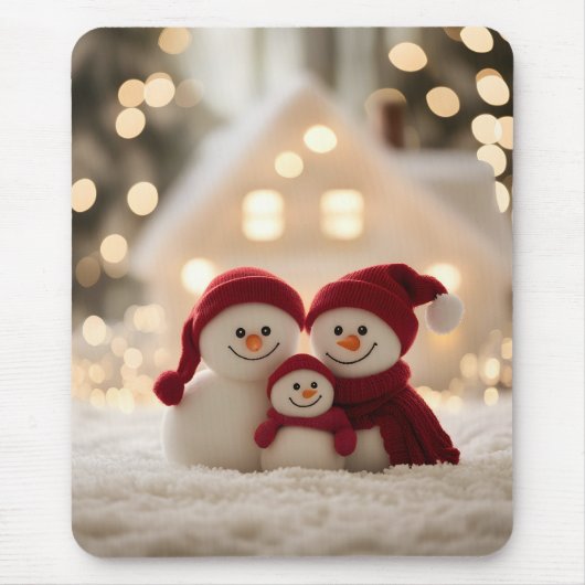 かわいい雪だるま家族 冬 クリスマス マウスパッド (正面)