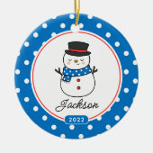 かわいい雪だるま少年たち両面フォト セラミックオーナメント (正面)