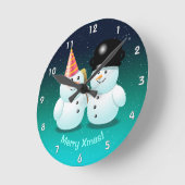 かわいい雪だるま漫画 ラウンド壁時計 (傾斜)