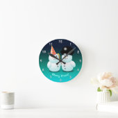 かわいい雪だるま漫画 ラウンド壁時計 (ホーム)