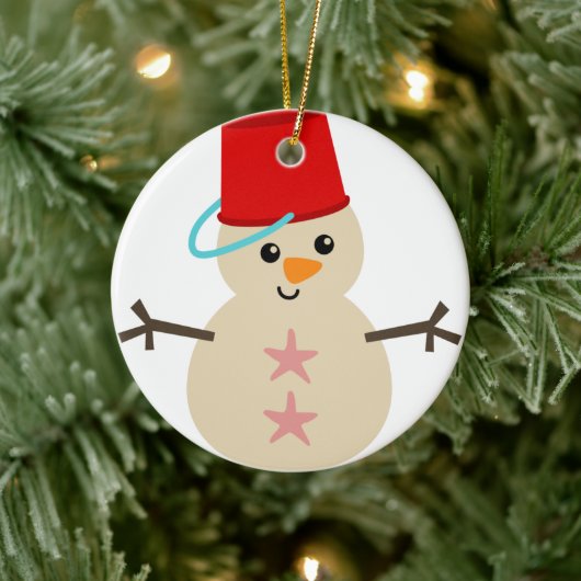 かわいい雪だるま砂と帽子のバケツ セラミックオーナメント (ツリー)