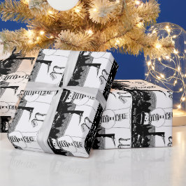 かわいい雪だるま笑顔の雪景色白黒 ラッピングペーパー