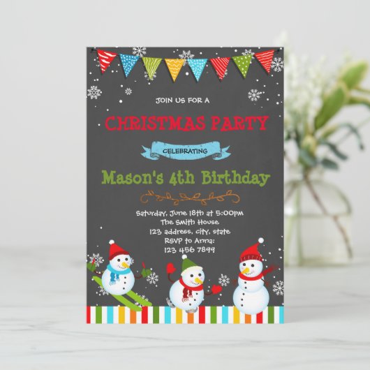 かわいい雪だるま誕生日パーティーの招待 招待状 (スタンド正面)