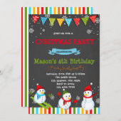 かわいい雪だるま誕生日パーティーの招待 招待状 (正面/裏面)