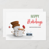 かわいい雪だるま踊りラジオのクリスマスホリデー シーズンカード (正面/裏面)