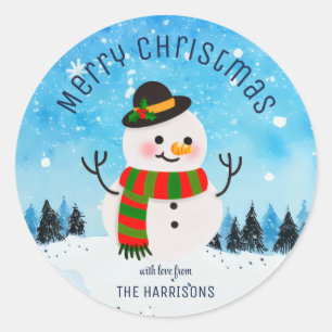 かわいい雪だるま雪の冬のクリスマス ラウンドシール