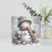 かわいい雪だるま雪を楽しいクリスマス シーズンカード (スタンド正面)