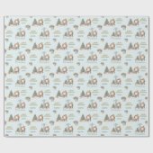 かわいい雪だるま1stクリスマスヴィンテージブルーネーム文字 ラッピングペーパー (フラット)