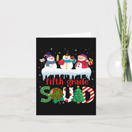 かわいい雪だるま3人組の先生と子供たち5年生チーム カード (正面)