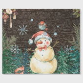 かわいい雪だるま&ウッドランド動物のクリスマス ラッピングペーパー (フラット)