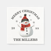 かわいい雪だるま オリジナル メリークリスマス ホリデー スタンダードカクテルナプキン (正面)