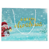 かわいい雪だるま、クリスマスハット、松の木の休日 ラージペーパーバッグ (裏面)