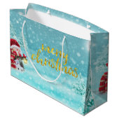 かわいい雪だるま、クリスマスハット、松の木の休日 ラージペーパーバッグ (裏面アングル)