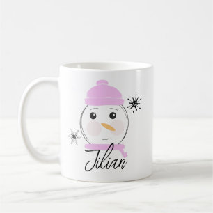 かわいい雪だるま ピンクの初めてのクリスマス コーヒーマグカップ
