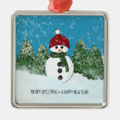 かわいい雪だるま | メリークリスマスと新年おめでとう メタルオーナメント (正面)